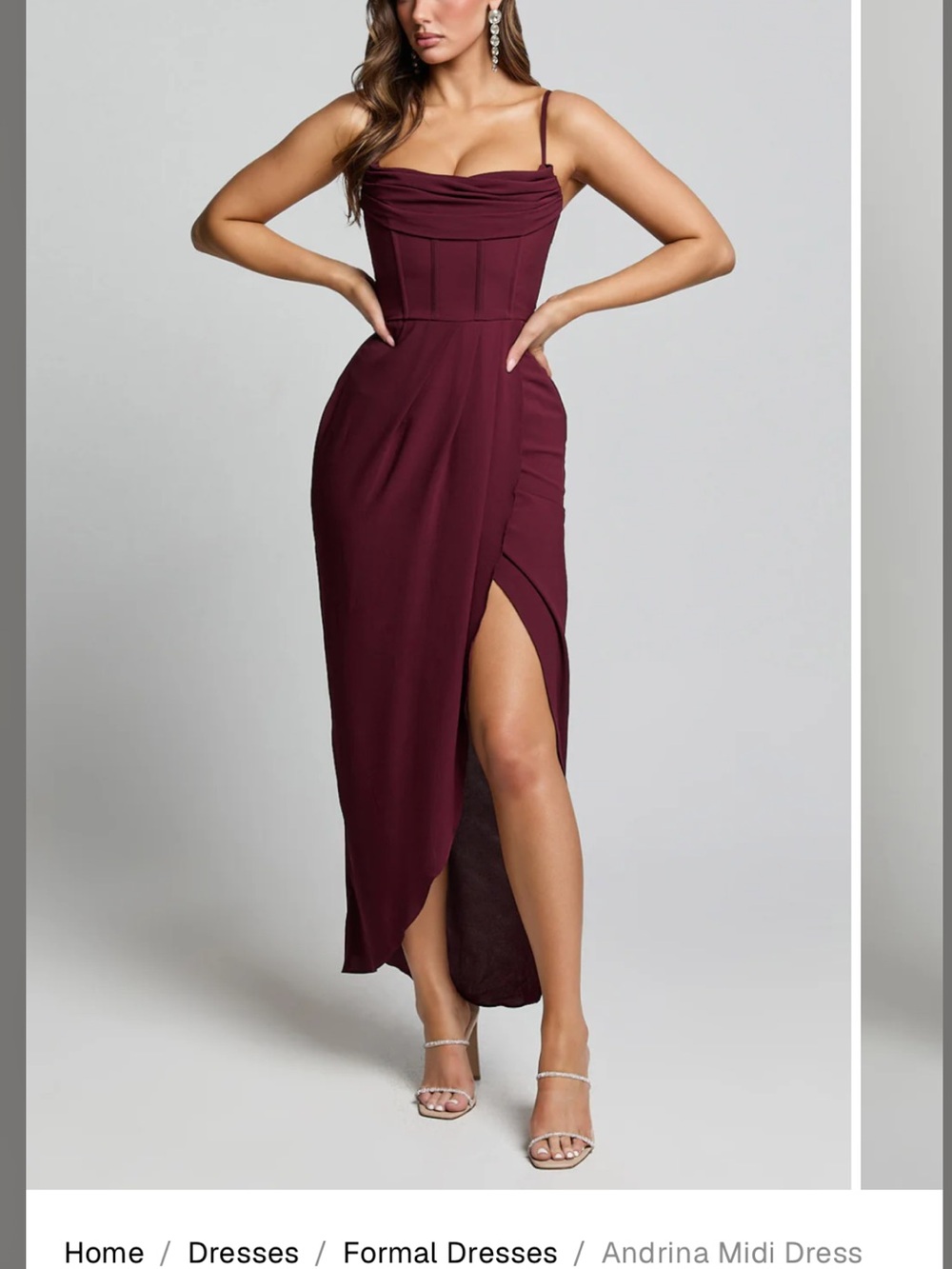 Andrina Midi Strap Dress in Burgundy - Elegant Evening Dress Size 10 M